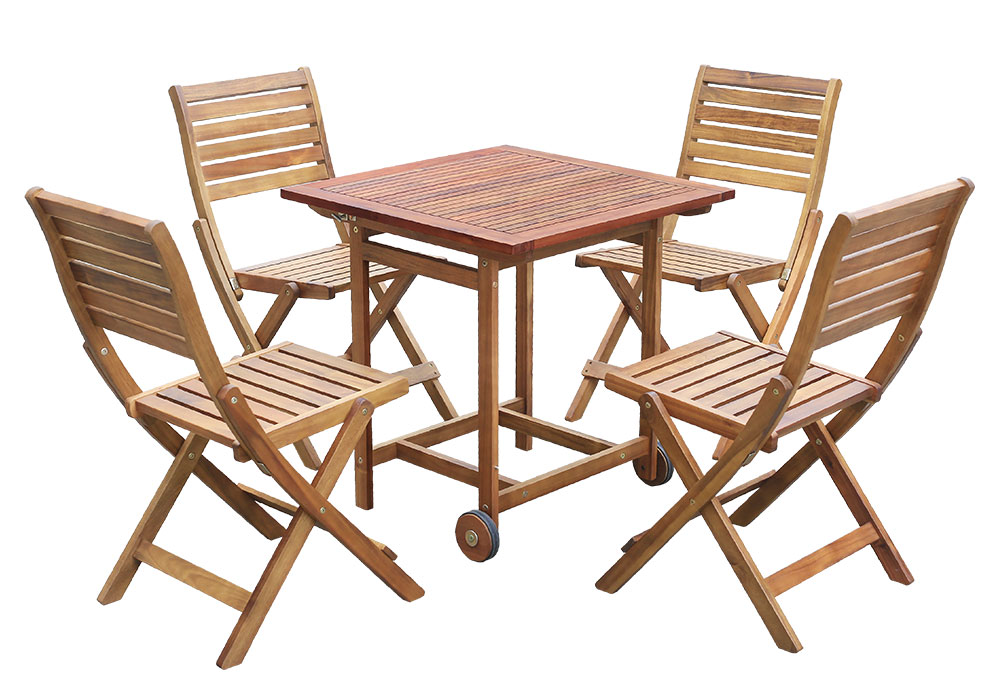 SET - CAMPING SQUARE TABLE 70 x 70 x 72cm - WOODEN + CAMPING FOLDING CHAIR - WOODEN