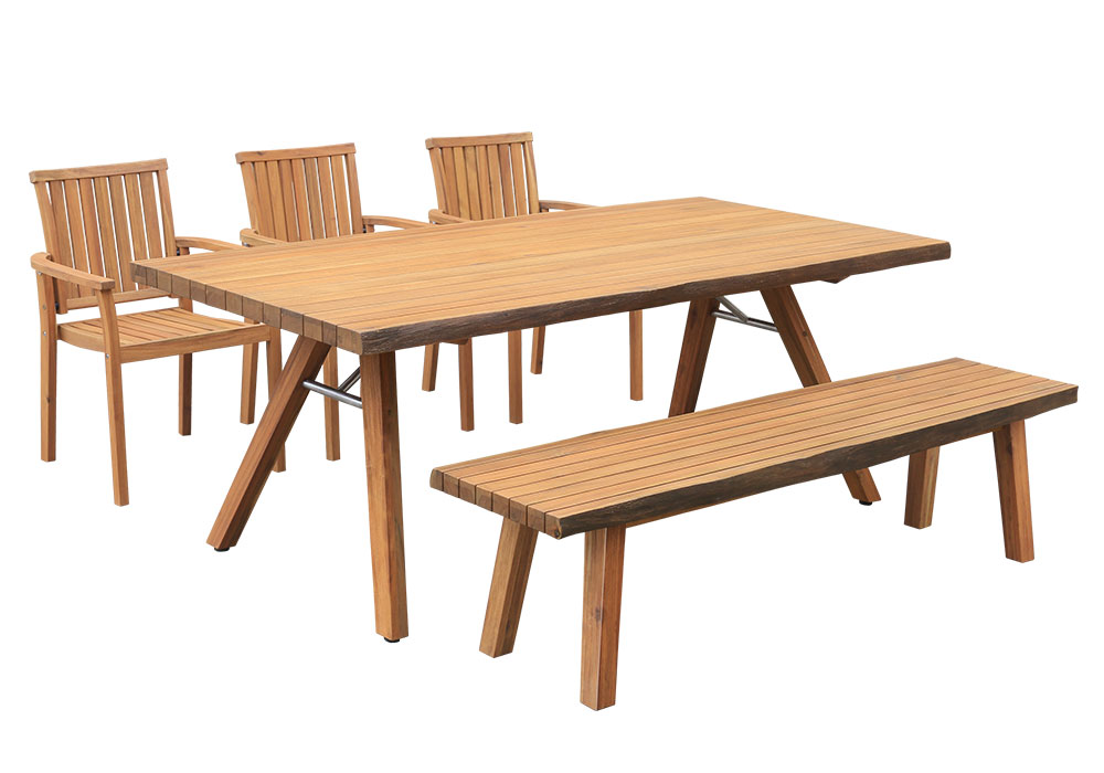 SET(5pcs) CLASSIC TABLE 200 x 100 x 76cm + 3 WARWICK STACKING ARMCHAIR  + CLASSIC BENCH CHAIR VC 180 x 40 x 45cm