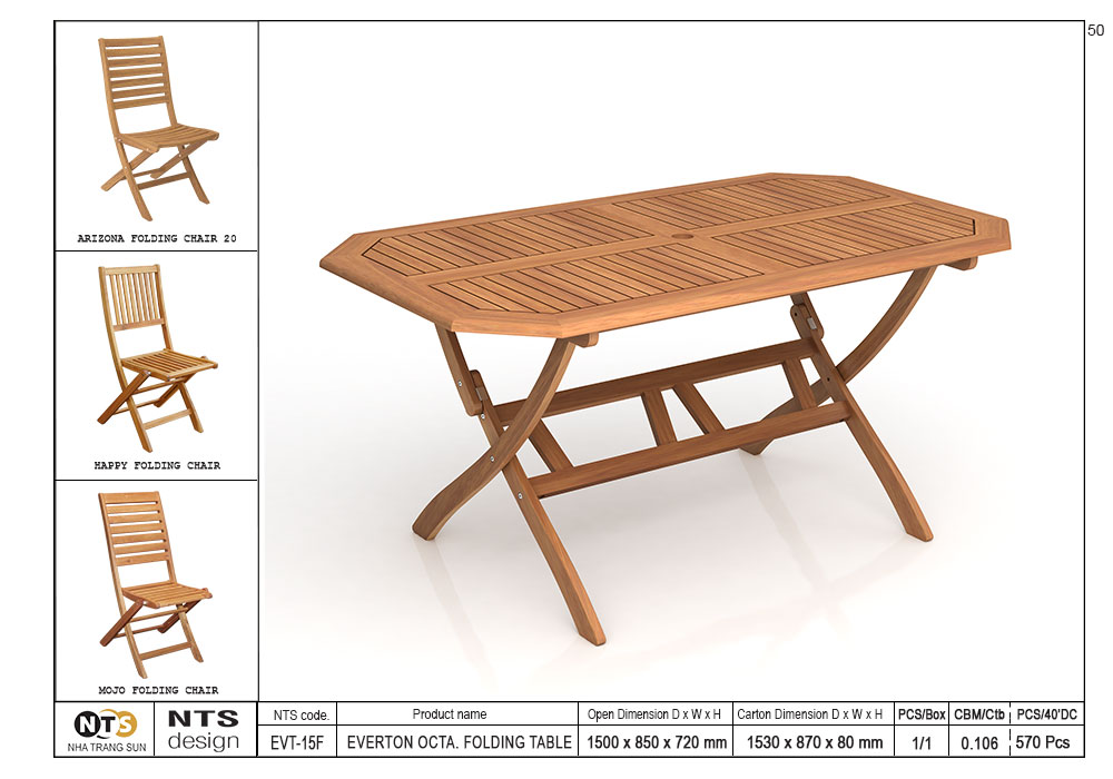 EVERTON OCTA. FOLDING TABLE 150 x 85 x 72CM