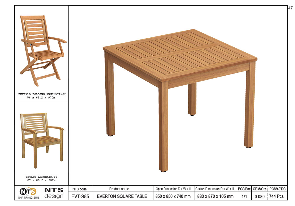 EVERTON SQUARE TABLE 85 x 85 x 74cm