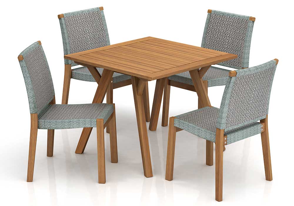 SET(5pcs)- OREGON RECT. TABLE 90 x 90 x 74cm + 4 WINDSOR STACKING CHAIR (KD) -WICKER