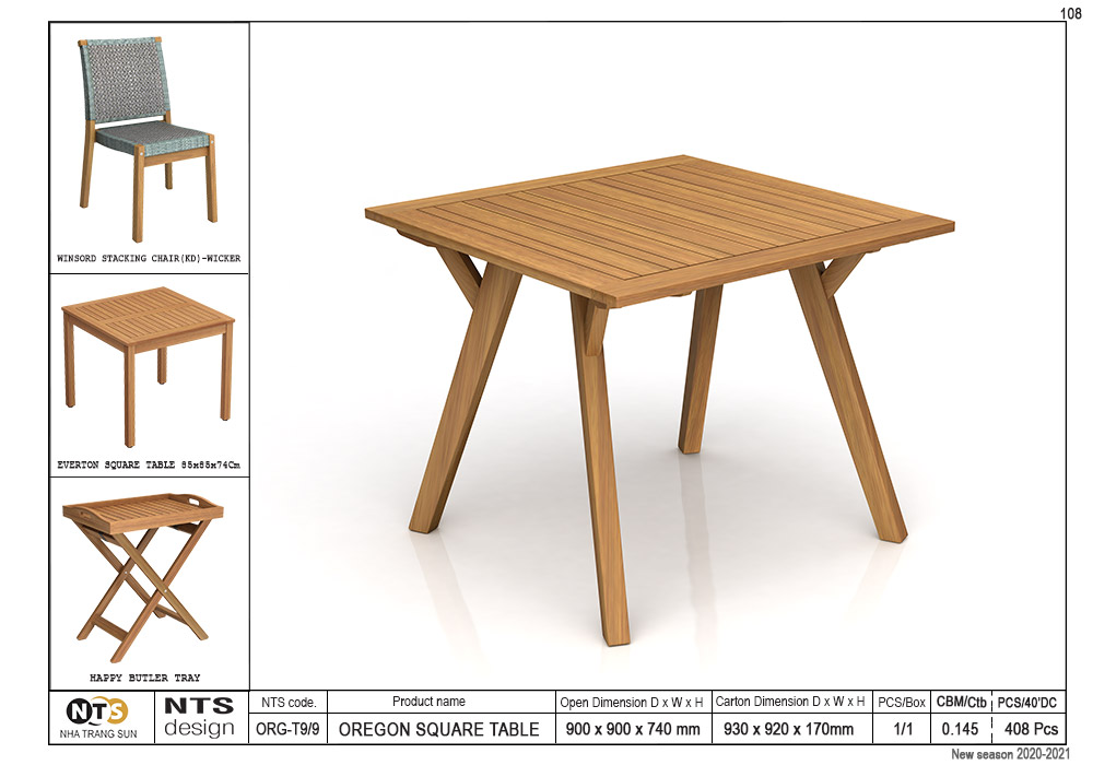 OREGON SQUARE TABLE 90 x 90 x 74cm